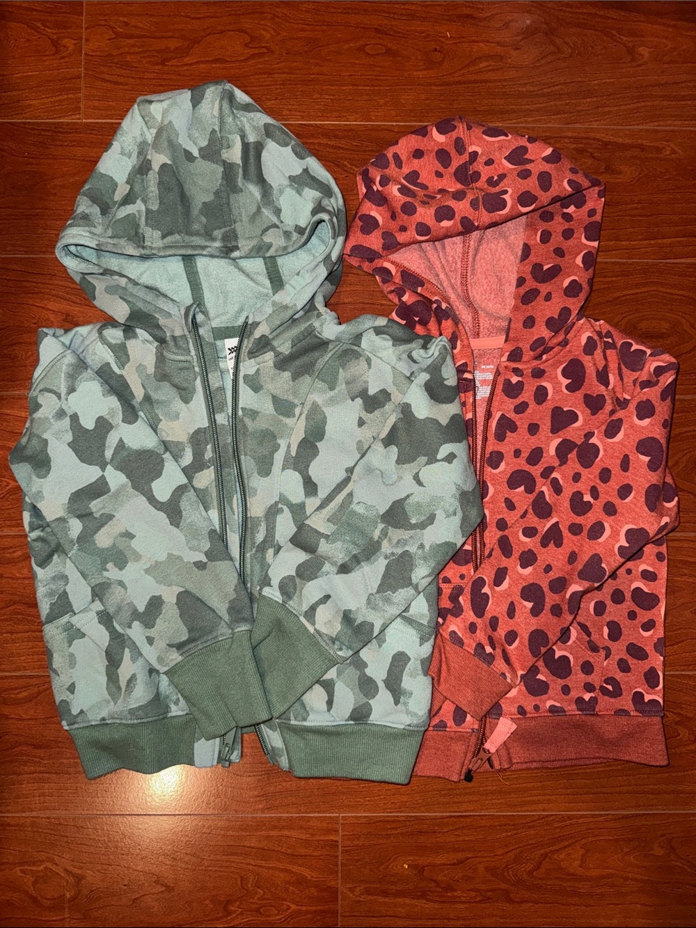 all in motion Kids Zip Hoodies - Green Camo & Coral Heart Print